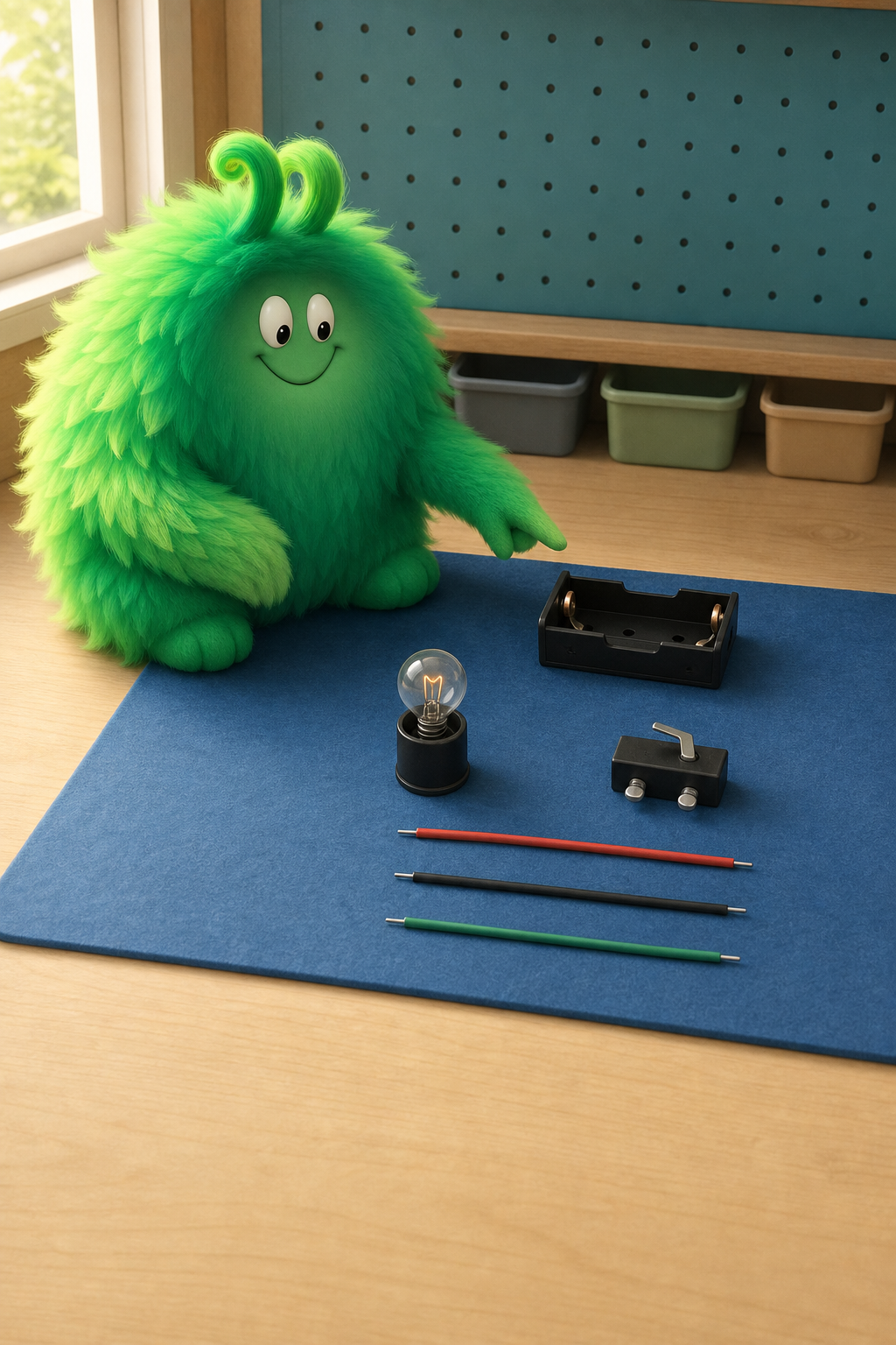 Vern examining the battery holder in the electronics kit