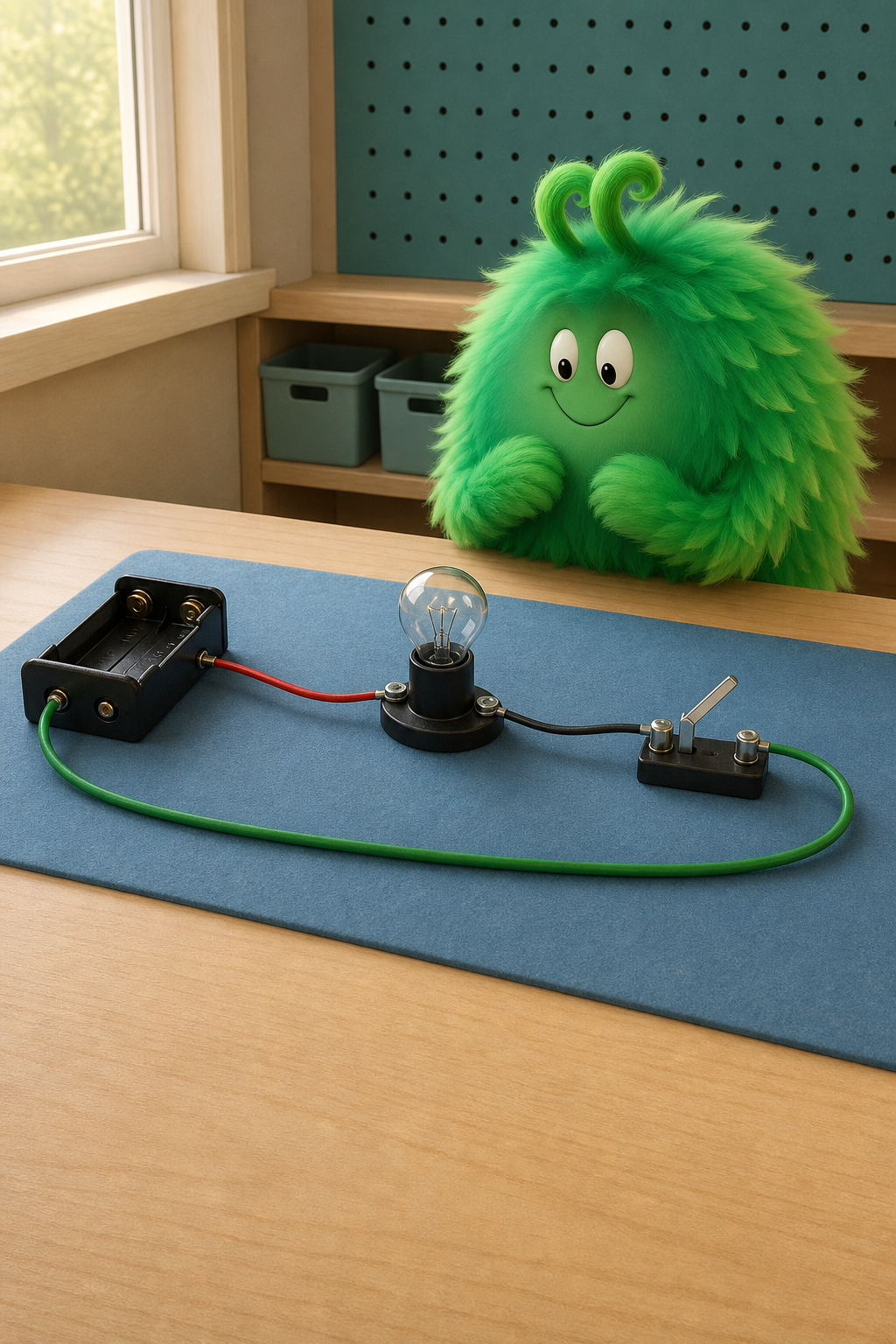 Vern examining an open switch while the lamp stays dark